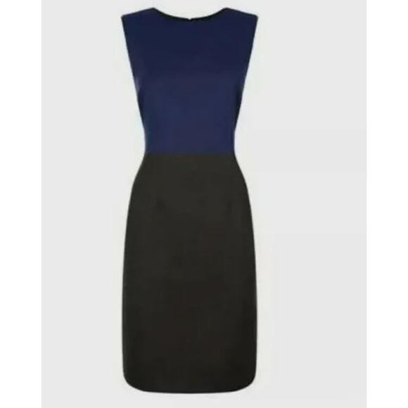 nwt ELIE TAHARI cobalt blue gray soft felt colorblock sleeveless Emory Dress - Picture 1 of 12